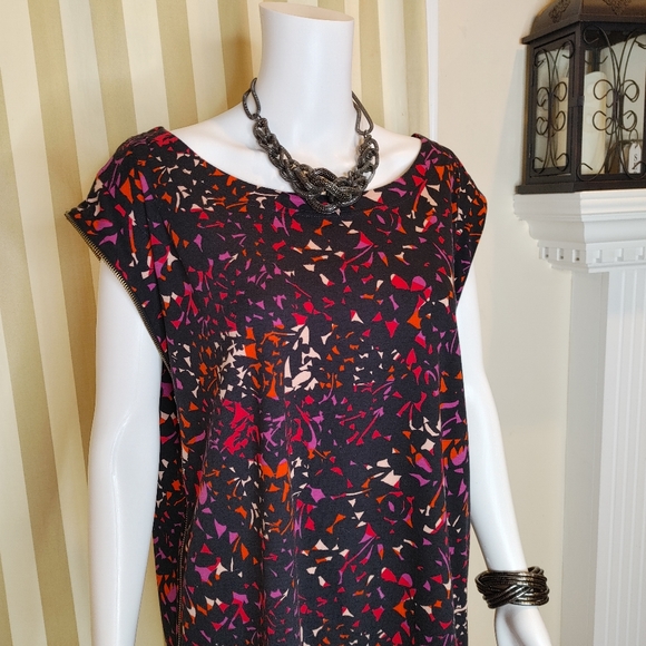 MARC BY MARC JACOBS TUNIC DRESS WITH FULL ZIP SIDES, BLACK MULTI XS/S - Picture 2 of 12